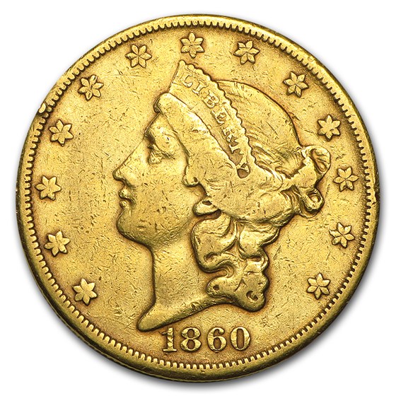 1860-S $20 Liberty Gold Double Eagle VF Details (Cleaned)