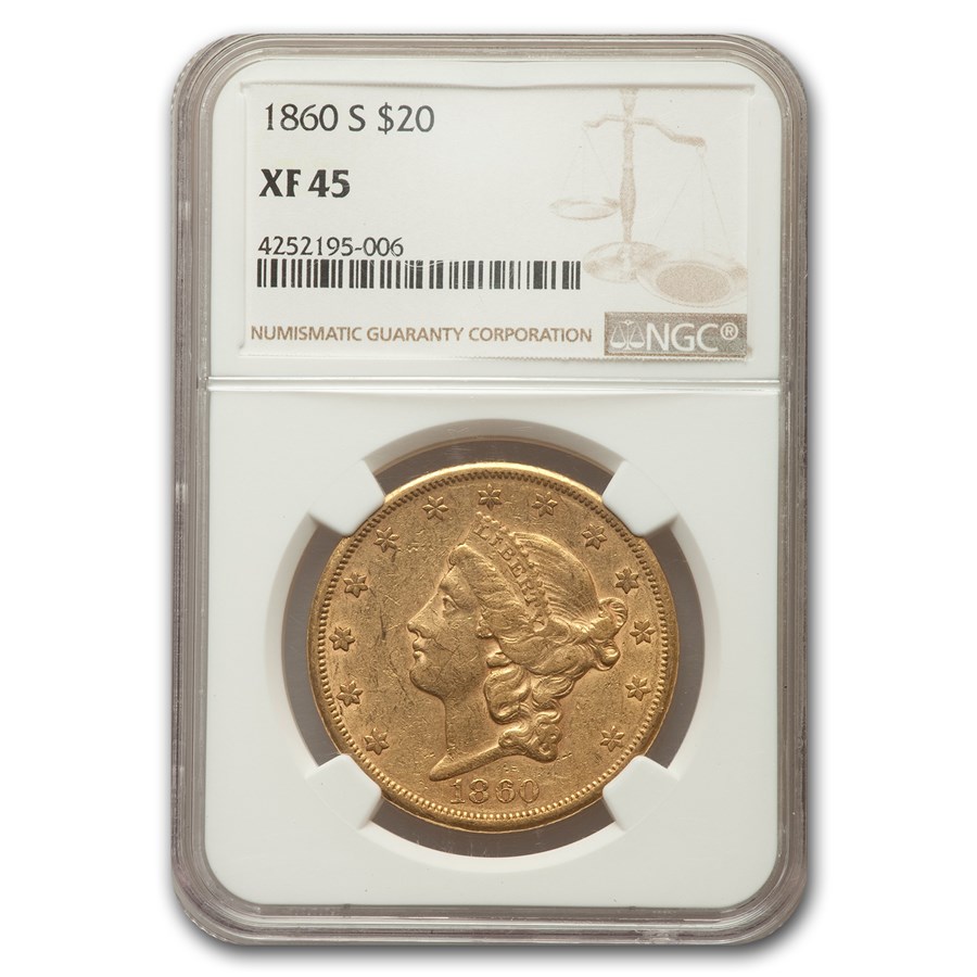 1860-S $20 Liberty Gold Double Eagle XF-45 NGC