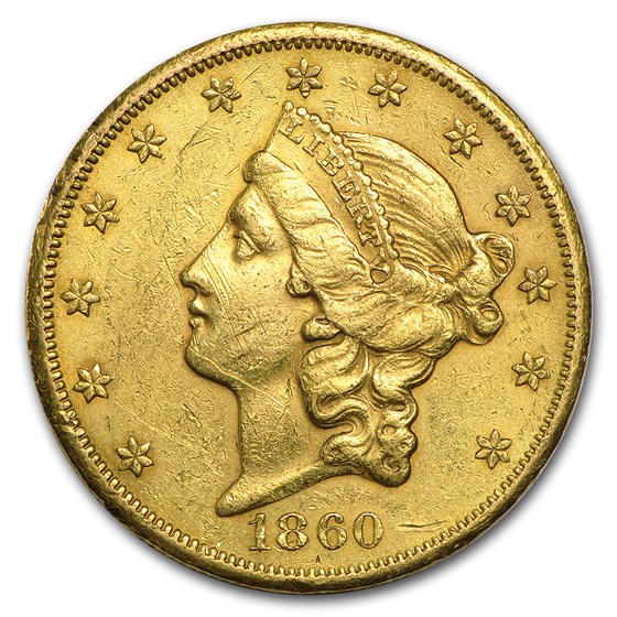 1860-S $20 Liberty Gold Double Eagle XF Details (Cleaned)