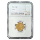 1860-S $3 Gold Princess AU-53 NGC