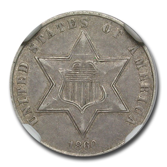 1860 Three Cent Silver AU-53 NGC 1860 Three Cent Silver AU-53 NGC