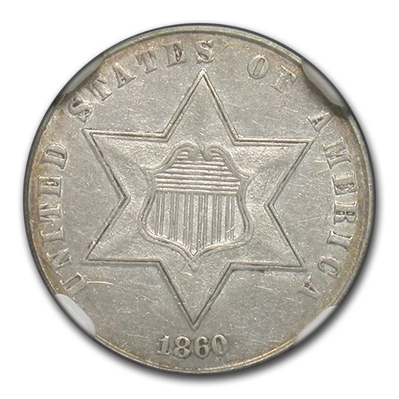 1860 Three Cent Silver AU-55 NGC 1860 Three Cent Silver AU-55 NGC