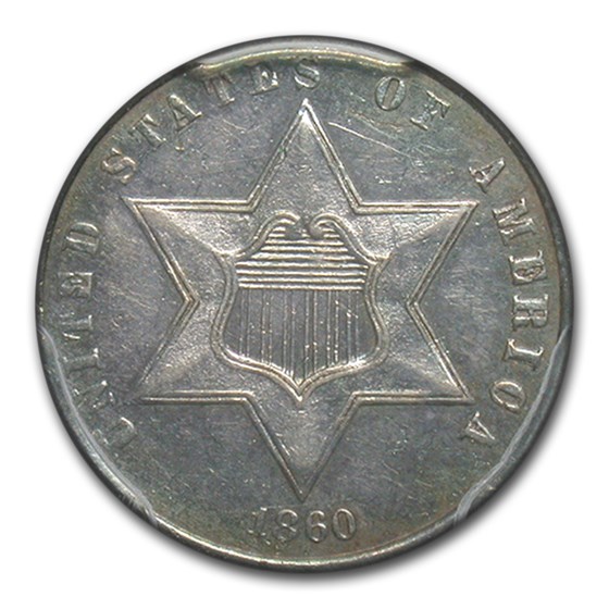 1860 Three Cent Silver AU-58 PCGS 1860 Three Cent Silver AU-58 PCGS