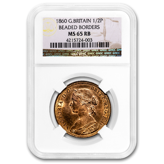 1860 Victoria Young Head 1/2 Penny MS-65 NGC (Red Brown) 1860 Victoria Young Head 1/2 Penny MS-65 NGC (Red Brown)