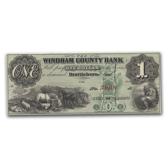 Buy 1860's 1 Windham County Bank, Brattleboro, VT CU64 EPQ PMG APMEX