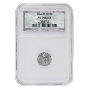 1861/0 Liberty Seated Half Dime AU Details NCS (Lightly Polished) 1861/0 Liberty Seated Half Dime AU Details NCS (Lightly Polished)