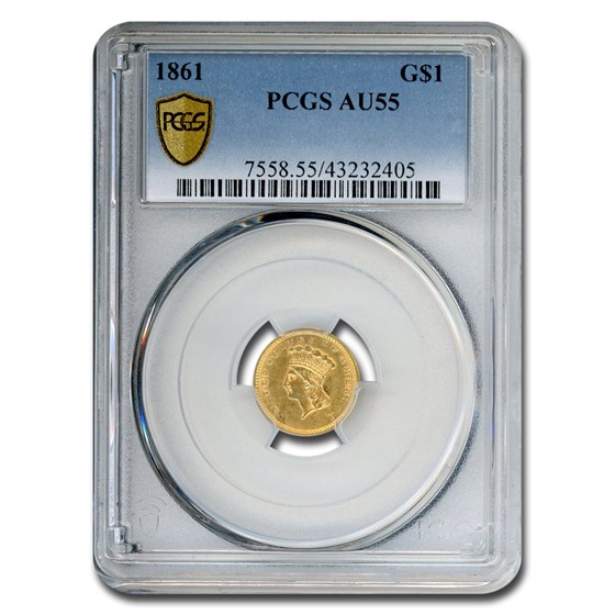 1861 $1 Indian Head Gold AU-55 PCGS 1861 $1 Indian Head Gold AU-55 PCGS
