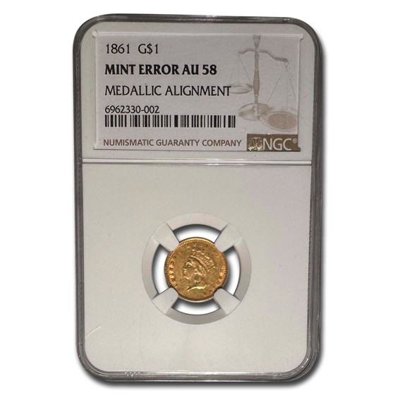 1861 $1 Indian Head Gold AU-58 NGC (Medallic Alignment) 1861 $1 Indian Head Gold AU-58 NGC (Medallic Alignment)
