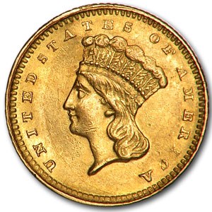 1861 $1 Indian Head Gold Dollar AU