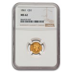 1861 $1 Indian Head Gold MS-62 NGC