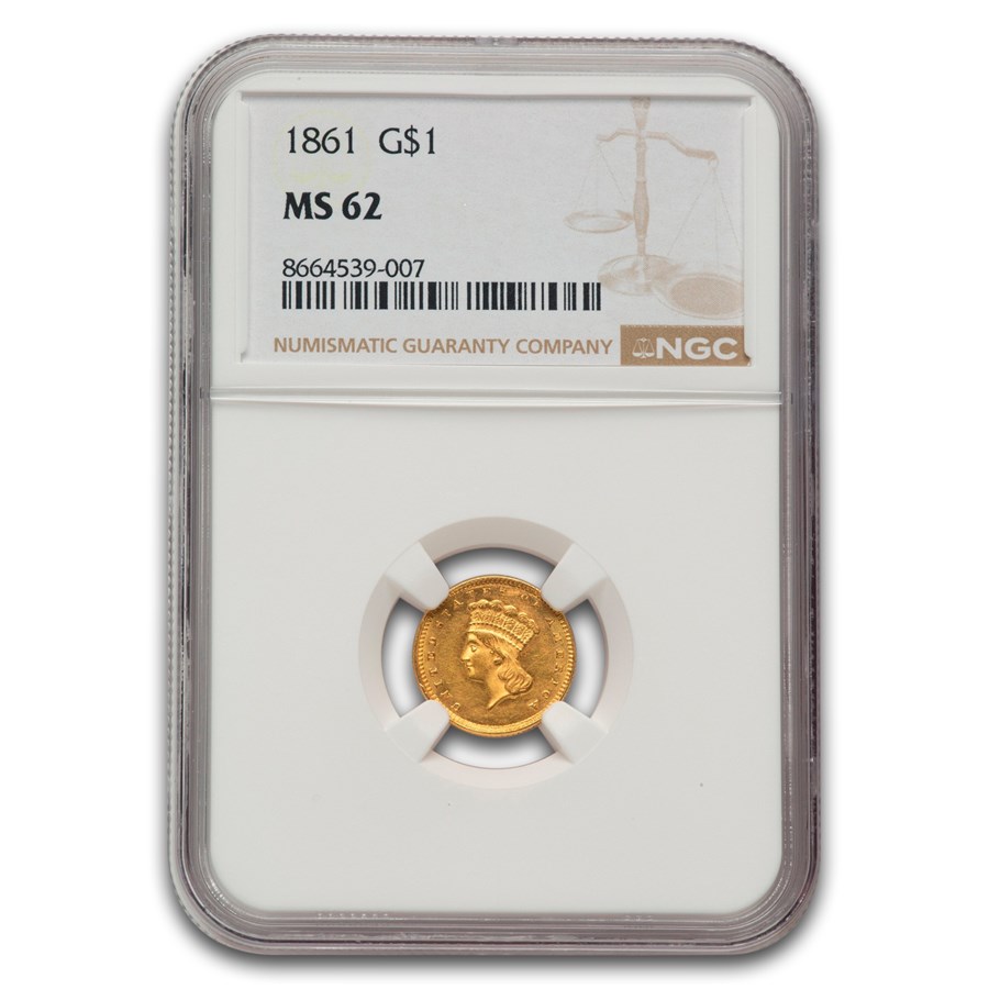 1861 $1 Indian Head Gold MS-62 NGC