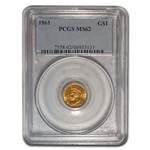 1861 $1 Indian Head Gold MS-62 PCGS