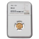 1861 $1 Indian Head Gold MS-63 NGC