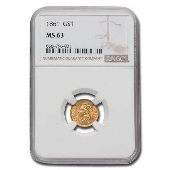 1861 $1 Indian Head Gold MS-63 NGC