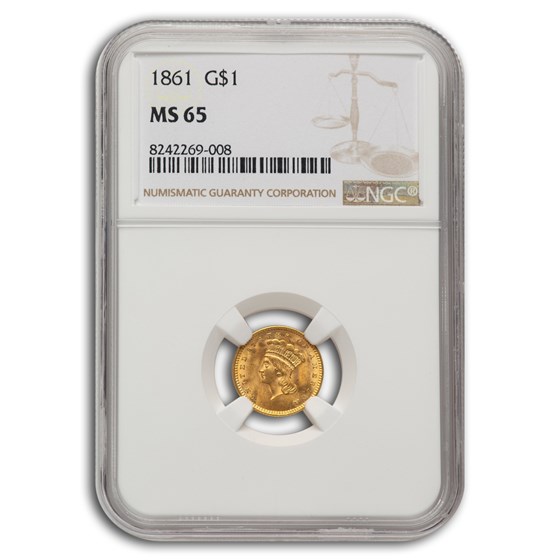 1861 $1 Indian Head Gold MS-65 NGC 1861 $1 Indian Head Gold MS-65 NGC