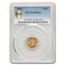 1861 $1 Indian Head Gold MS-65 PCGS