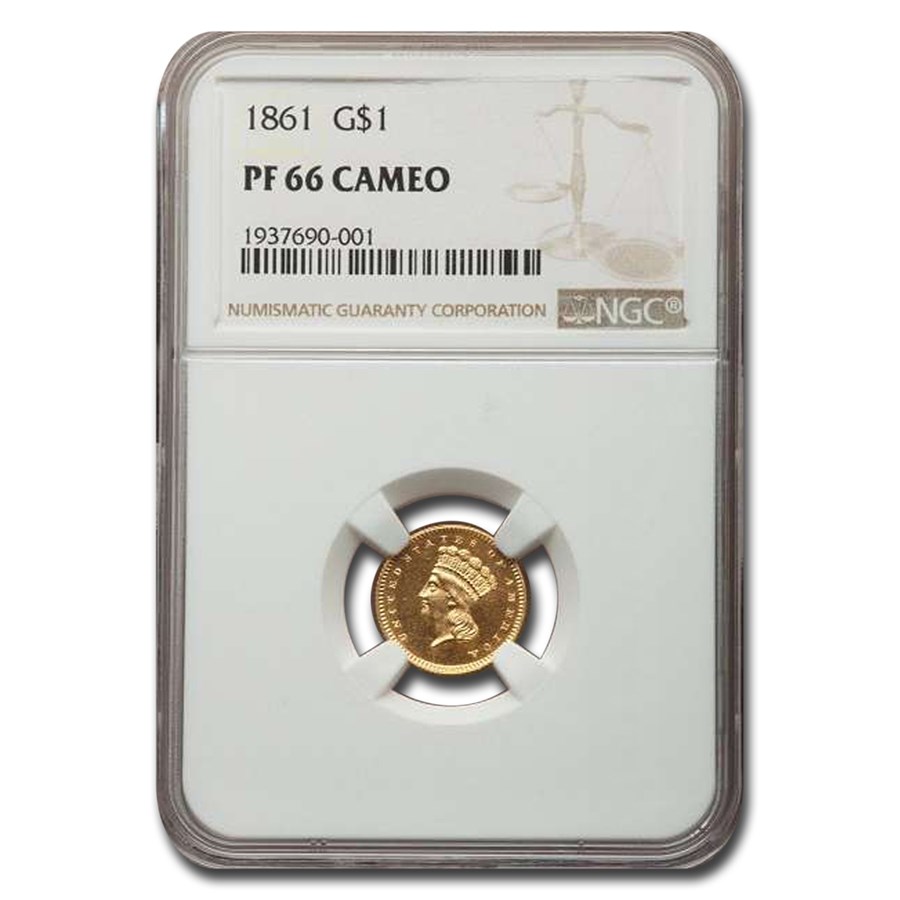 1861 $1 Indian Head Gold PF-66 Cameo NGC
