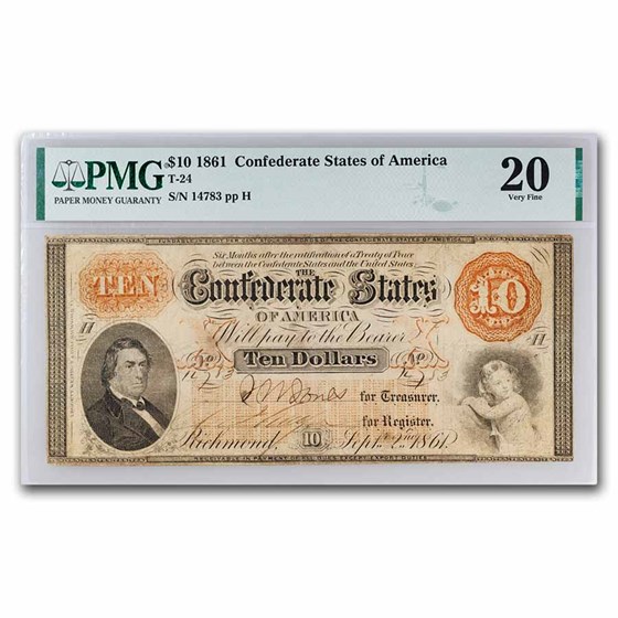 1861 $10.00 (T-24) R. M. T. Hunter VF-20 PMG 1861 $10.00 (T-24) R. M. T. Hunter VF-20 PMG