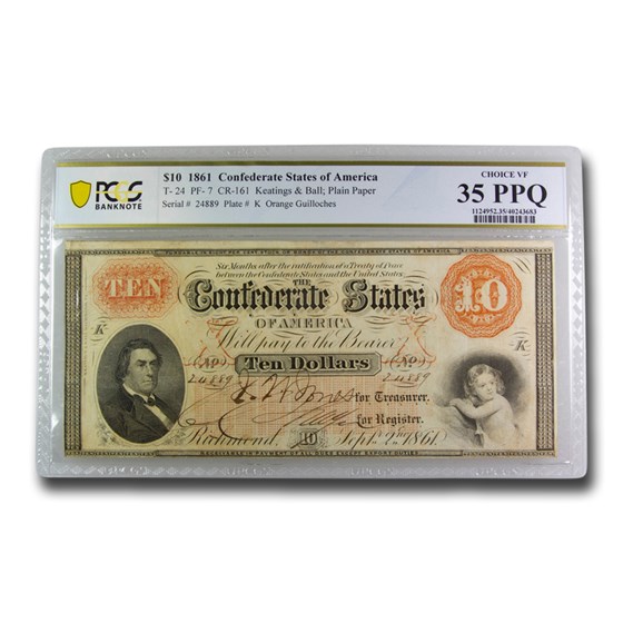 1861 $10.00 (T-24) R. M. T. Hunter VF-35 PPQ PCGS 1861 $10.00 (T-24) R. M. T. Hunter VF-35 PPQ PCGS