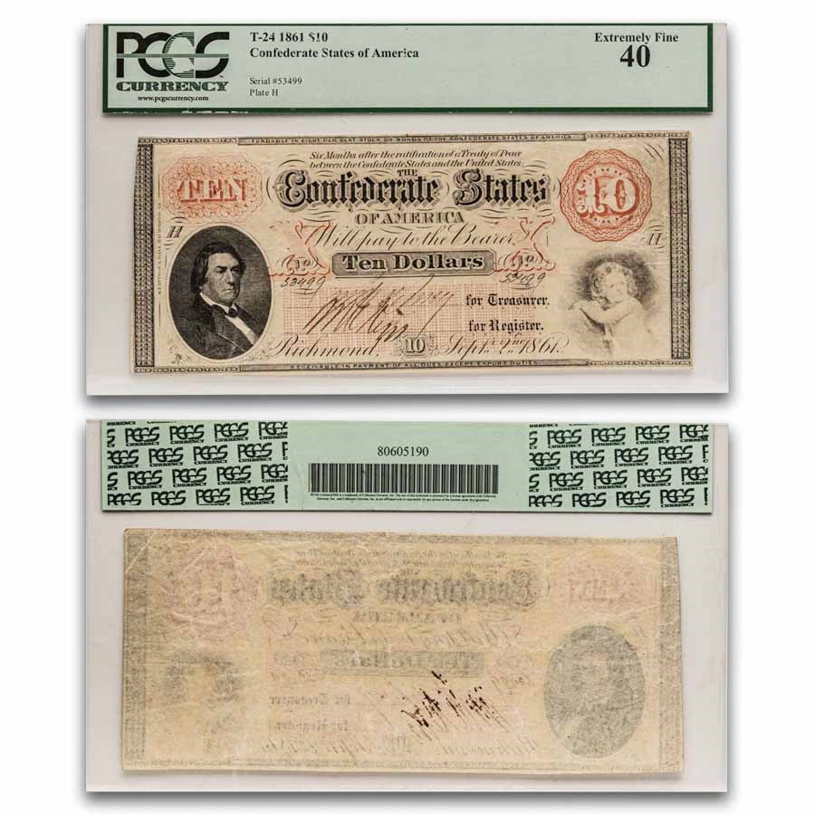 1861 $10.00 (T-24) R. M. T. Hunter XF-40 PCGS