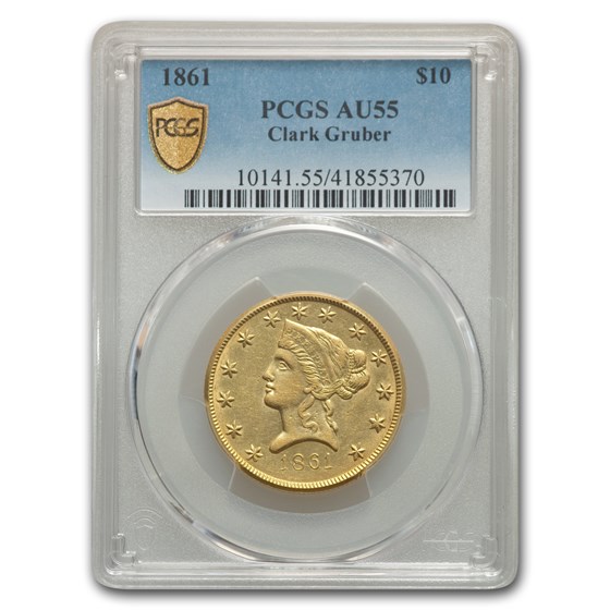 1861 $10 Clark Gruber Colorado Gold Rush AU-55 PCGS 1861 $10 Clark Gruber Colorado Gold Rush AU-55 PCGS