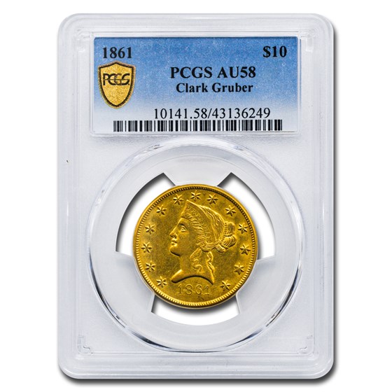 1861 $10 Clark Gruber Colorado Gold Rush AU-58 PCGS 1861 $10 Clark Gruber Colorado Gold Rush AU-58 PCGS