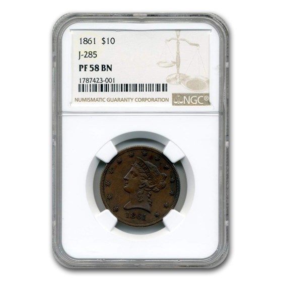 1861 $10 Judd-285 PF-58 NGC (Brown) 1861 $10 Judd-285 PF-58 NGC (Brown)
