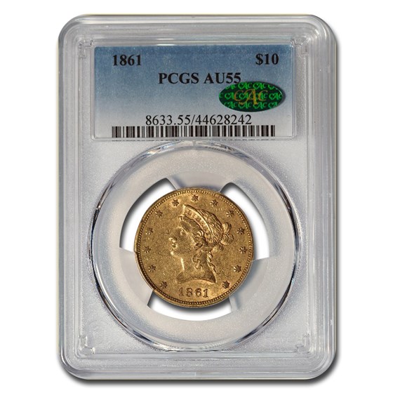 1861 $10 Liberty Gold Eagle AU-55 PCGS CAC 1861 $10 Liberty Gold Eagle AU-55 PCGS CAC