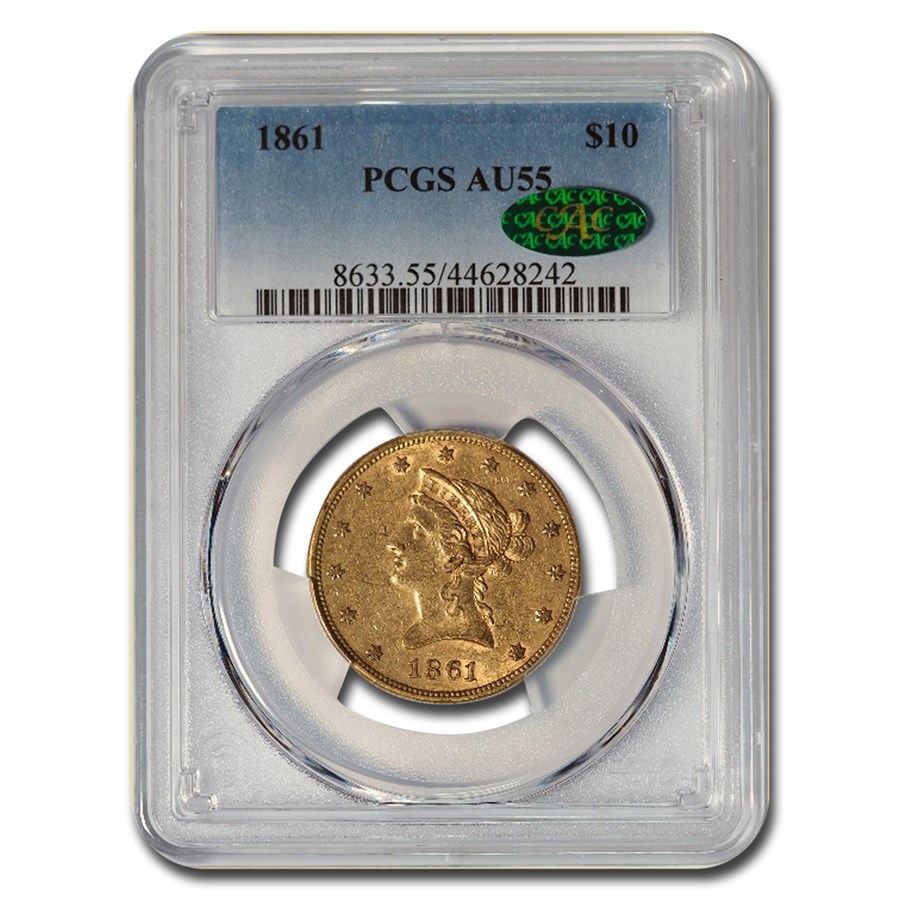 1861 $10 Liberty Gold Eagle AU-55 PCGS CAC