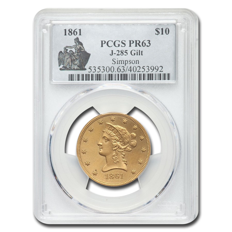 1861 $10 Pattern Eagle PR-63 PCGS (J-285 GILT)