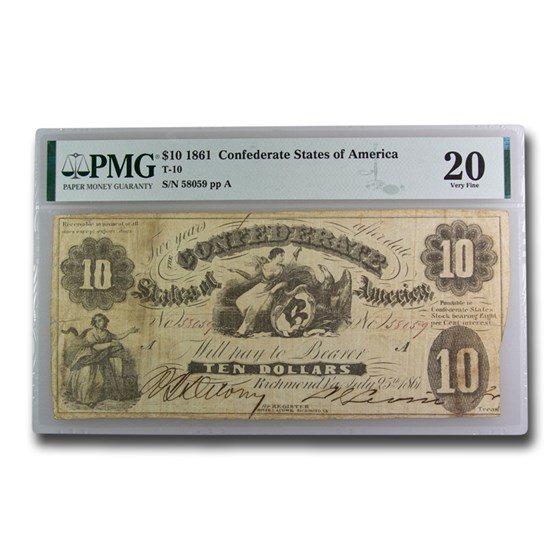 1861 $10 (T-10) Liberty & Eagle VF-20 PMG 1861 $10 (T-10) Liberty & Eagle VF-20 PMG