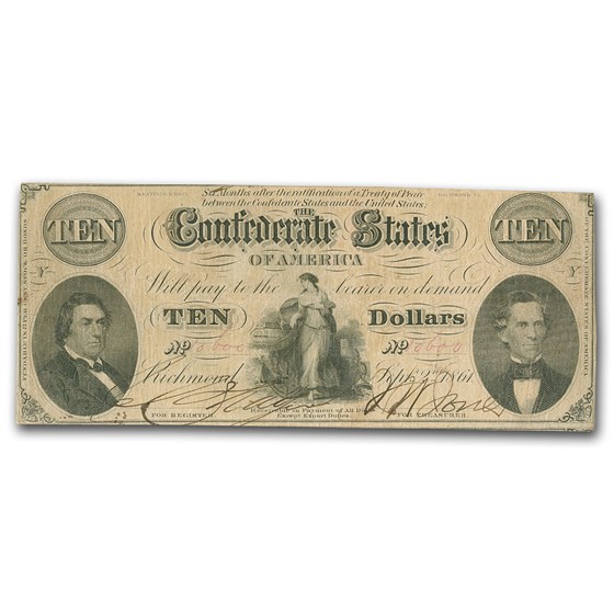 1861 $10 (T-25) Hunter & Memminger VF 1861 $10 (T-25) Hunter & Memminger VF