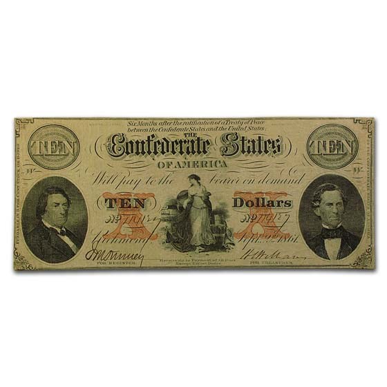 1861 $10 (T-26) Hope with Anchor VF 1861 $10 (T-26) Hope with Anchor VF