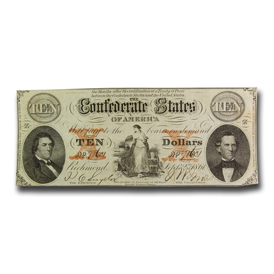 1861 $10 (T-26) Hunter & Meminger Hope w/Anchor VF 1861 $10 (T-26) Hunter & Meminger Hope w/Anchor VF