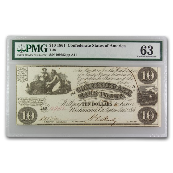 1861 $10 (T-28) Ceres & Commerce w/Urn CH CU-63 PMG 1861 $10 (T-28) Ceres & Commerce w/Urn CH CU-63 PMG