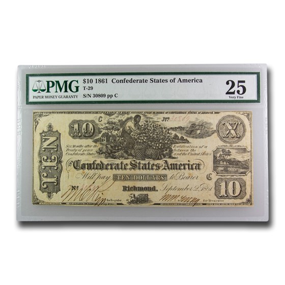 1861 $10 (T-29) Worker Picking Cotton VF-25 PMG 1861 $10 (T-29) Worker Picking Cotton VF-25 PMG