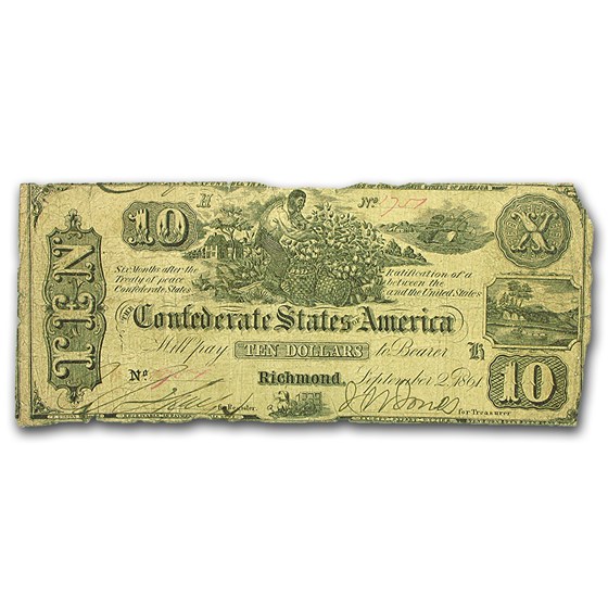 1861 $10 (T-29) Worker Picking Cotton VG 1861 $10 (T-29) Worker Picking Cotton VG
