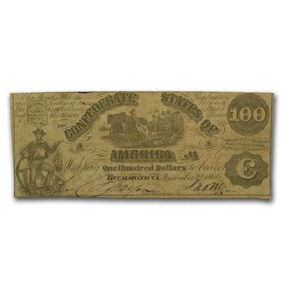 1861 $100 (T-13) Men Load Cotton Fine 1861 $100 (T-13) Men Load Cotton Fine