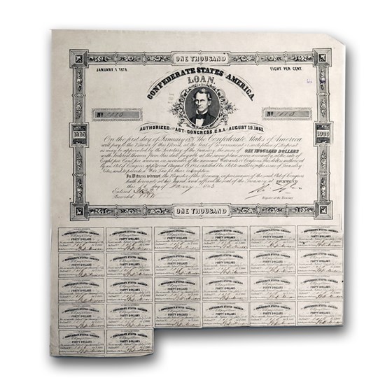 1861 $1000 CSA Bond 8%/ 15 yr Memminger/Tyler (CR-97) XF 1861 $1000 CSA Bond 8%/ 15 yr Memminger/Tyler (CR-97) XF