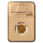 1861/1861 $2.50 Liberty Gold Quarter Eagle Type 2 MS-61 NGC