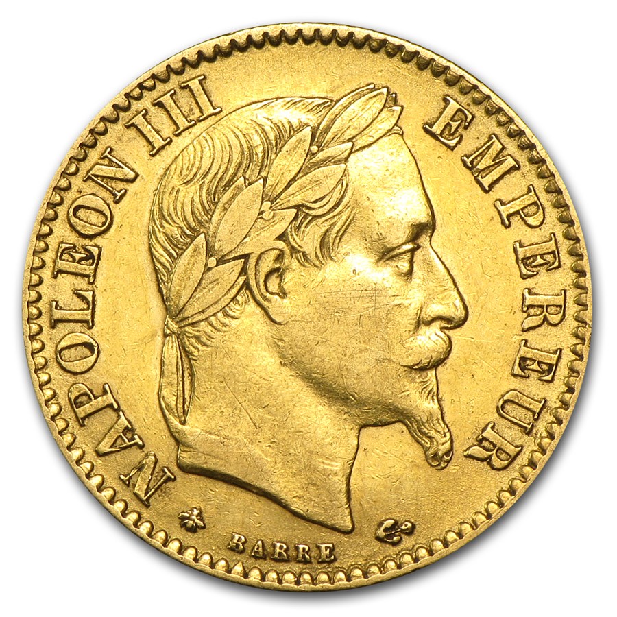 1861-1869 France Gold 10 Francs Napoleon III Laureate AU