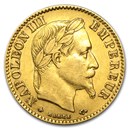 1861-1869 France Gold 10 Francs Napoleon III Laureate (AU)