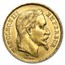 1861-1870 France Gold 20 Francs Napoleon III Laureate AU