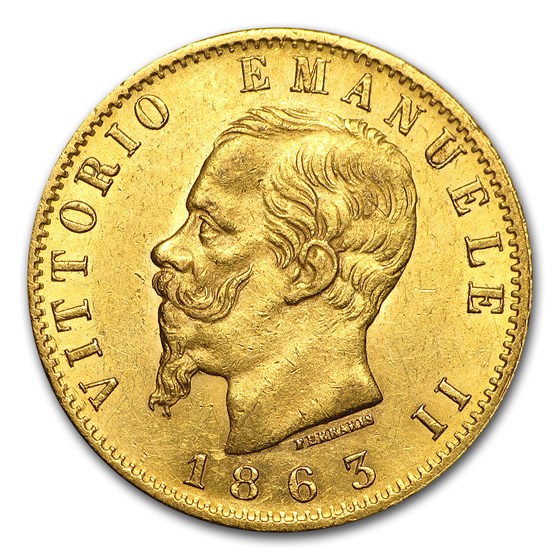 1861-1878 Italy Gold 20 Lire Vittorio Emanuele II AU 1861-1878 Italy Gold 20 Lire Vittorio Emanuele II AU