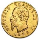 1861-1878 Italy Gold 20 Lire Vittorio Emanuele II Avg Circ