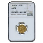 1861 $2.50 Liberty Gold Quarter Eagle Type 2 AU-50 NGC