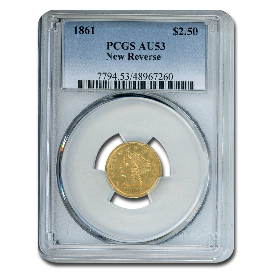1861 $2.50 Liberty Gold Quarter Eagle Type 2 AU-53 PCGS