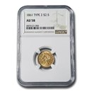 1861 $2.50 Liberty Gold Quarter Eagle Type 2 AU-58 NGC