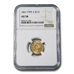 1861 $2.50 Liberty Gold Quarter Eagle Type 2 AU-58 NGC