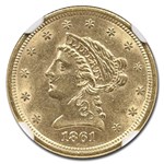 1861 $2.50 Liberty Gold Quarter Eagle Type 2 MS-61 NGC